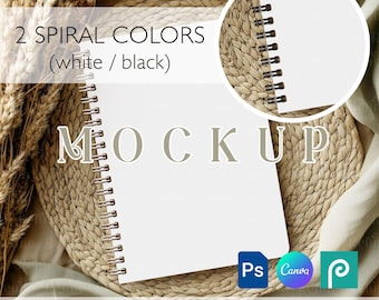 Spiral Notebook Mockup, Blank Spiral Notebook Mock up PSD, A5 A4 Boho Notebook Mock Up, Planner Mockup, Notebook Mockup PSD Canva A5 A4