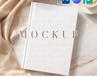 Mockup di quaderno con copertina rigida PSD Canva, mockup di copertina per diario o planner A5 A4, mockup di album fotografico