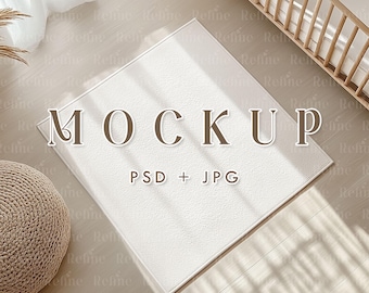 Square Baby Room Floor Mat Mockup, Nursery Soft Rug Template, Kids Room Carpet Mock-ups