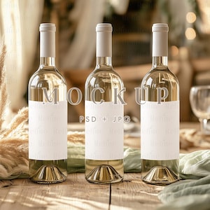 Wine Bottle Label Mockup, Wine Bottle Mockup PSD, 4x6 Wine Label Template, Branding Wine Sticker Mockup, Three Wine Bottle Label Mockup