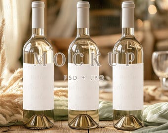 Maqueta de etiqueta de botella de vino, maqueta de botella de vino PSD, plantilla de etiqueta de vino de 4x6, maqueta de calcomanía de vino de marca, maqueta de etiqueta de tres botellas de vino