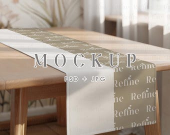 Table Runner Mockup PSD, Boho Table Cloth Mockup, Dinnet Runner Fabric Table Mockup, Party Table Runner Mockup, Kitchen Textile Mockup