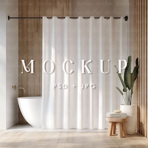 Shower Curtain Mockup, Bathroom Curtain Mockup, Bathroom Interior Mockup PSD Smart Object, Curtain Panel Mock up, Photography Style Curtain