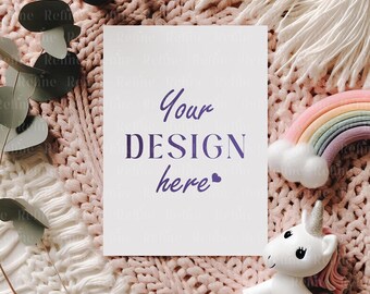 Girl Birthday Invitation Mockup, Boho Card Mock Up (PSD, JPG)