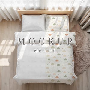 Bedroom Duvet Cover Mockup PSD, Bedding and Pillowcase Mockup, Bed Comforter Mockup, Sheets Bedroom Mockup, Crib Bedding Linen Mock up