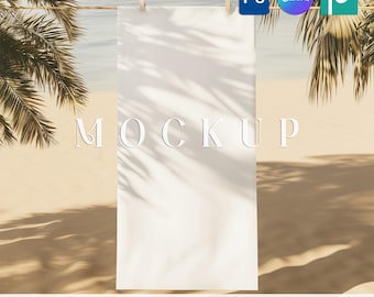 Strandtuch Mockup, Baumwollbadetuch Sommer PNG PSD Vorlage, Sublimationstücher Mockup