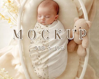 Baby Swaddle Mockup, Neugeborene Decke Kindergarten PSD Vorlage, Swaddle Photo Prop Mock up