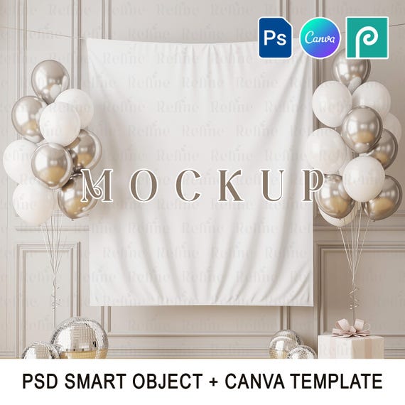 Wall Tapestry Mockup, Birthday Fabric Backdrop Textile PSD PNG Template, Wall Art Mock up