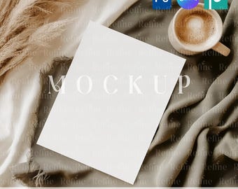 Canva Newspaper Mockup, Blank Card Newspaper PSD Mockup, Folded Card Mockup, 8.5 x 11 Wedding Program Bohemian Newspaper Mock up PNG