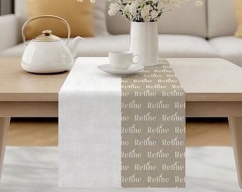 Table Runner Mockup, Boho Linen Runner PSDTemplate, Dining Textile Tablecloth Mock ups
