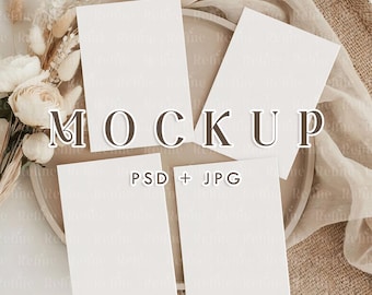 Set Greeting Card Mockups, 5x7 Invitation Postcard PSD, Vertical Wedding or Table Card Template