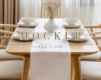 Table Runner Mockup, Blank Table Cloth Mockup, Boho Kitchen Table Runner, Baby Shower Party Table Runner Mock up PSD, Textile Fabric Mock up