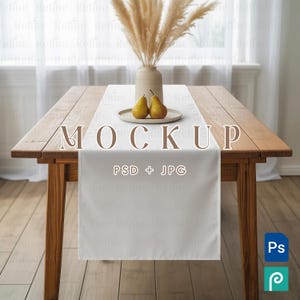 Bordlöpare Mockup PSD, Boho Tygduk Mall, Matrumsduk Mockup