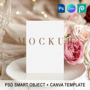 Wedding Menu Card Mockup, 5x7 Program Place Cards Template, Valentine Dinner Menu Canva Mock-ups