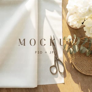 Fabric Mockup PSD, Cotton Linen Textile Flatlay Template, Boho Fabric Swatch Mock-ups