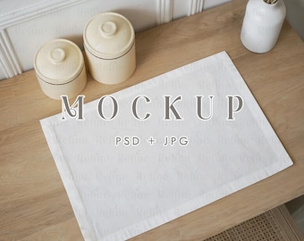 Mockup di tovaglietta, modello di tovaglietta da cucina, tessuto boho PSD