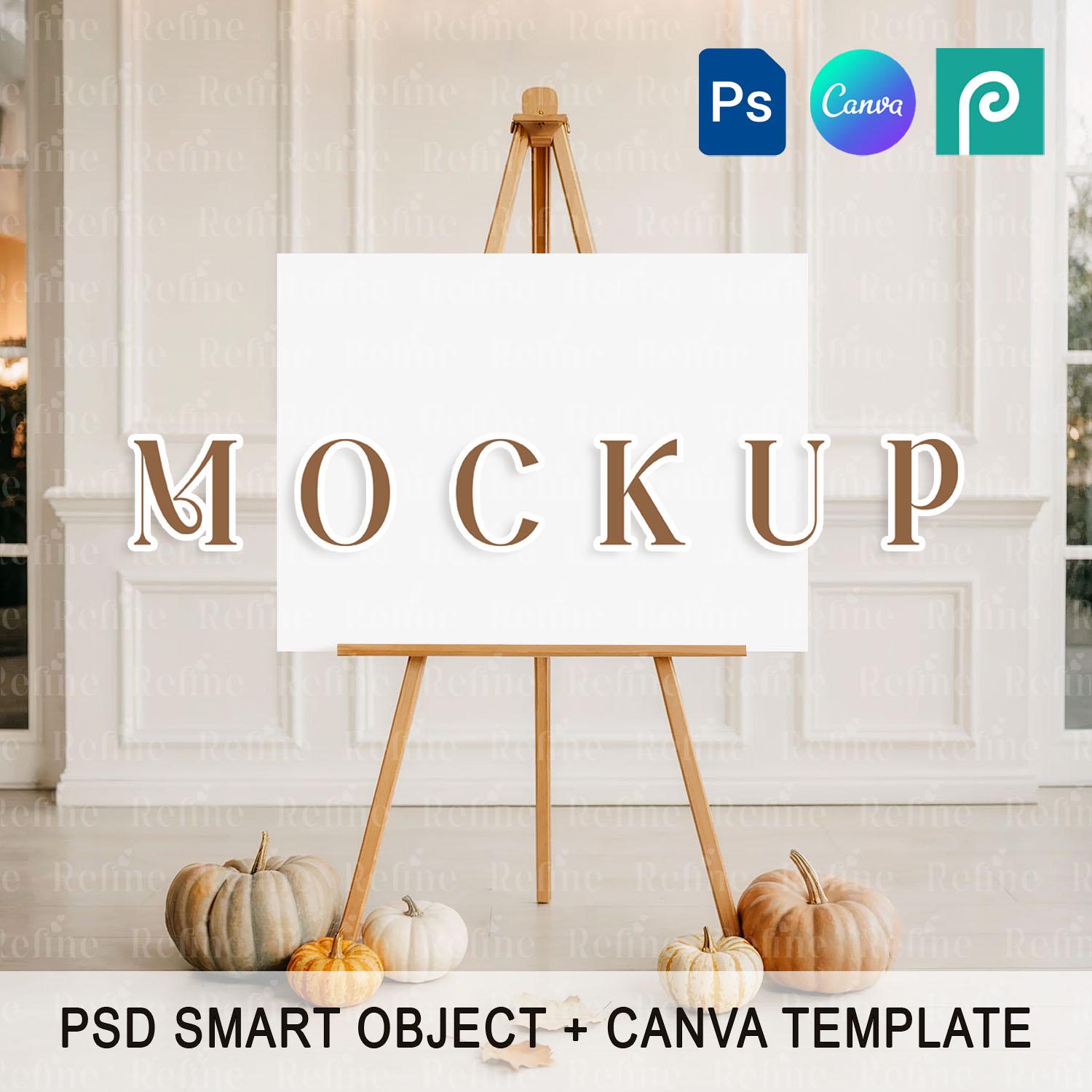 Fall Easel Sign Mockup, 24x18 Horizontal Welcome Sign Template