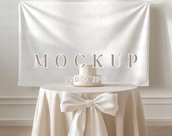 Wall Tapestry Mockup, Party Banner Backdrop Template PSD, Birthday Tapestry Mock up