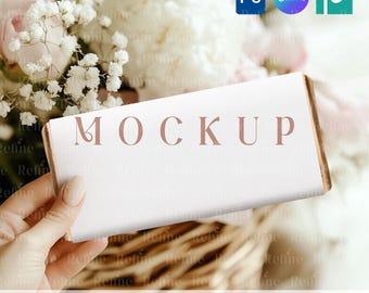 Chocolate Wrapper Mockup, Wedding Party Favor Choco Label Template, Candy Bar Wrapper Mock up