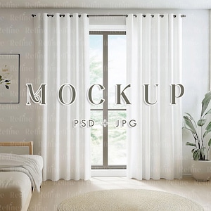 Curtain Mockup, Linen Drapes Curtains PSD, Window Curtain Mockup, Elegant Home Decor Display, Digital Curtain Template, Smart Object Mockup