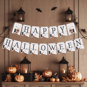 Happy Halloween Banner Mockup, Halloween Party Bunting Mockup PSD, Paper flag Mockup, Fall Spooky Banner Mock Up, Halloween Party Decor Mock