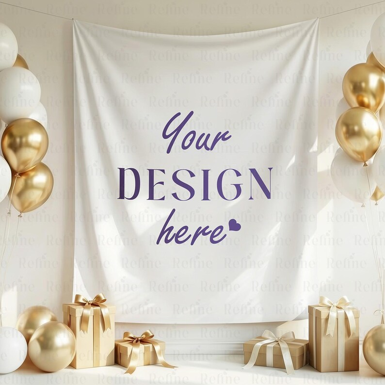 Hanging Banner Mockup, 60x50 Tapestry Canva Template, Birthday Fabric Backdrop Textile Sign Mockups image 8