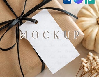 Fall Gift Tag Mockup, Favor Label Template, Halloween Thank You Tag Treat Bag Mockups