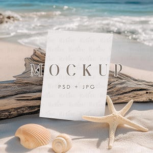 Maquette de faire-part de mariage sur la plage, modèle de carte côtière d'été 5 x 7, réservez la date ou invitation de mariage PSD, maquette de carte de plage bohème