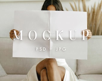 Large Newspaper Mockup, Folded Paper Mockup, Magazine Mockups, Journal Mock-up, Bridal Shower or Wedding Newspaper Mockup PSD Template