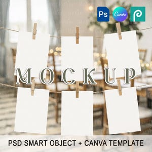 Plaatskaartmodel canva, maandelijks fotobannermodel, slingerkaartmodel PSD PNG, hangkaartenmodel, mockup bruiloftstafelkaart