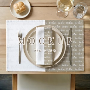 Napkin and Placemat Mockup, Fabric Mock up, Kitchen Linen Mockup, Dining Table Mat Napkin PSD, Tablecloth Mock Up, Table Setting Mockup,