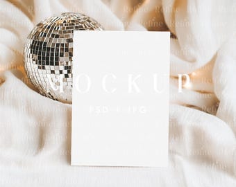 5x7 Invitation Mockup, Disco Party Invite Card Mockup, Boho Greeting Card Mockup, Wedding Card Stationary Mockup, Gift Card PSD Template