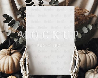 Fall Autumn Pumpkin Newspaper Mockup, Halloween Party Program Mockup, A4 Blank Card Mockup, Folded Card Mockup, Fall Card Mockup Mockup PSD