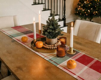 クリスマステーブルランナーのモックアップ、ホリデーファブリックの