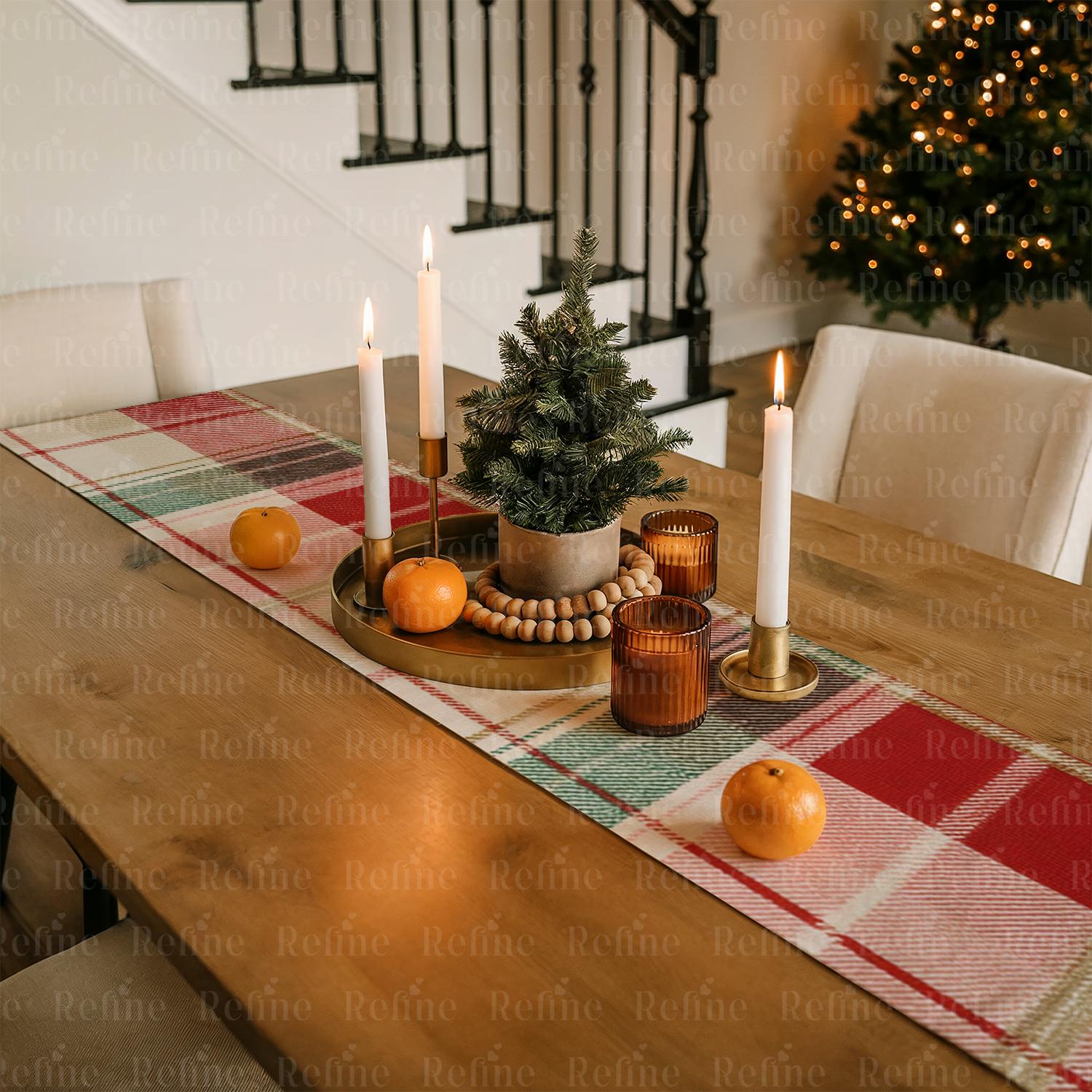 クリスマステーブルランナーのモックアップ、ホリデーファブリックの