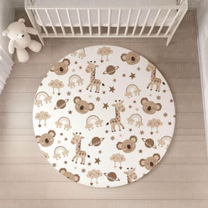 Round Rug Mockup PSD Canva, Nursery Rug Mockup Template, Bohemian Circle Rug Mock up, Textile Fabric Mock-up, Blank Baby Rug Design Mockup image 3