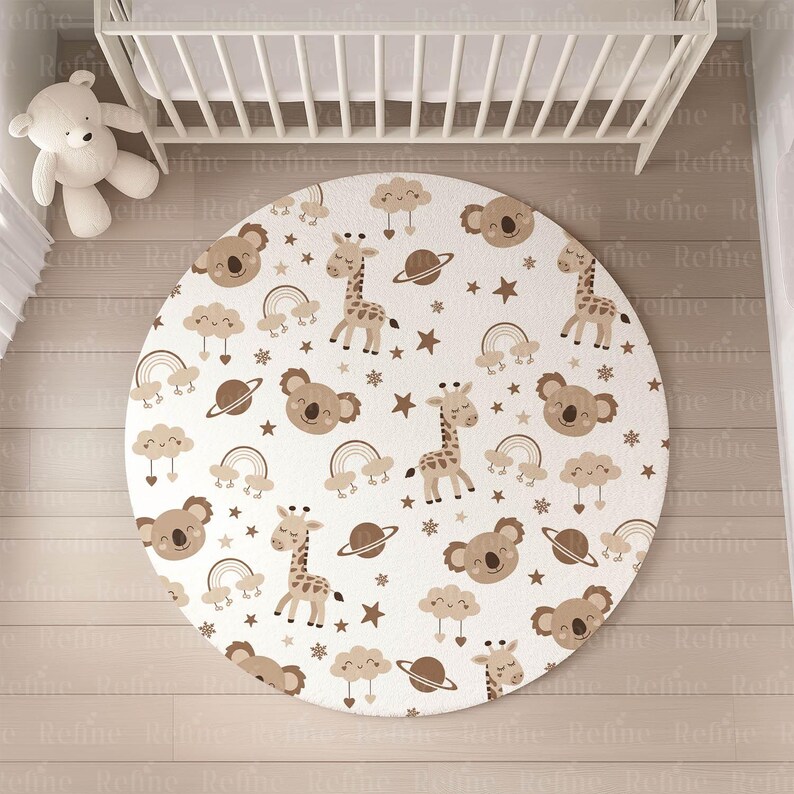 Round Rug Mockup PSD Canva, Nursery Rug Mockup Template, Bohemian Circle Rug Mock up, Textile Fabric Mock-up, Blank Baby Rug Design Mockup image 3