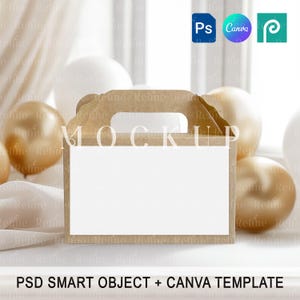 ゲーブルボックスラベルモックアップベビーシャワーまたは誕生日ギフト、トリートステッカーモックアップCanvaありがとう