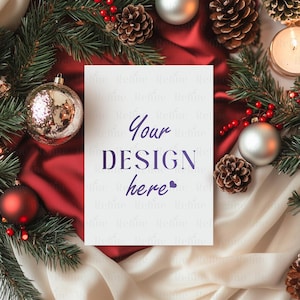 Christmas Gift Card Mockup, Winter Invite Mockup, Greeting Card Mockup, PSD smart object, New Year 5x7 Card Mockup, Holiday Postcard Mockup