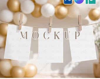 Bunting Banner Mockup, Birthday Party Flag Banner Mockup, Garland Banner Mockup, Photo Milestone Banner Mockup, 5x7 Hanging Card Mockup