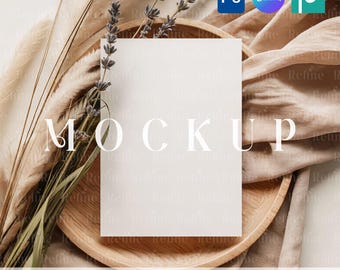 Boho Invitation Mockup, 5x7 Card, Canva Mockup (PSD, PNG)