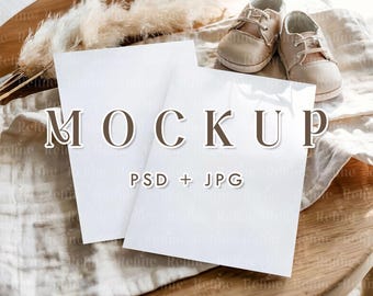 Baby Shower Invitation Cards Mockup, Birthday Party Invite Mock-up, Front Back Card PSD Template