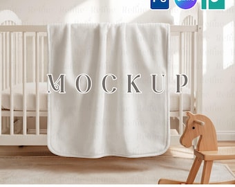 Baby Blanket Mockup, Nursery Fleece Blanket Template PSD Canva, Newborn Bedding Mock up