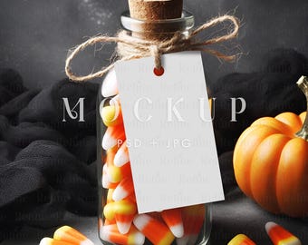 Halloween Gift Tag Mockup, Candy Corn Treat Bag Mockup, Fall Thank You Label Template