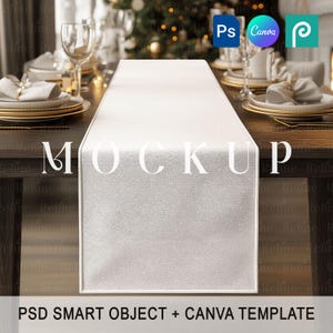 Tischläufer Mockup, Feiertagstisch Textil Stoff Mockup PSD, Leere Weihnachtstischdecke Mockup, Küchen Tischläufer, Tischläufer Mock up