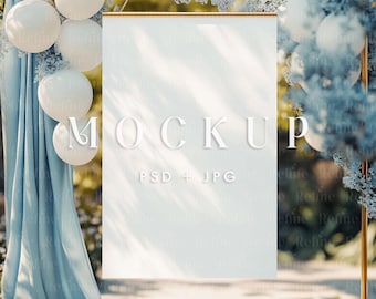 Baby Shower Welcome Sign Mockup, Welcome Kid Birthday Poster Mockup, Boys Birthday Sign Template, Boho Wedding Photobooth Poster Mockup PSD