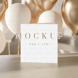 Quadratische Karte Mockup, Einladungskarte Mockup, Grußkarte Mockup, Geschenkkarten Vorlage Digitales Mockup, Hochzeits oder Geburtstag quadratische Karte PSD Mockup