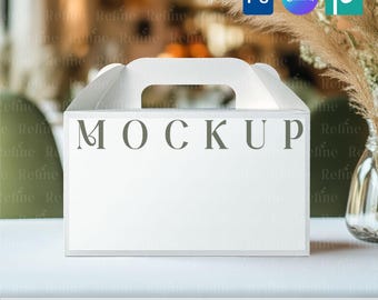Gable Box Mockup PSD PNG, Wedding Favor Label Mock-ups, Party Treat Box Sticker Canva