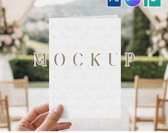 Wedding Folded Invitation Mockup 5x7, Hand Holding Invite Card Template PSD Canva