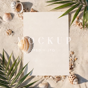 Weißes Einladungs-Mockup, Strandkarte Mockup 15x18, Sommer-Küstenhochzeitskarte PSD, Save The Date oder Boho Beach Invite Mockup Mockup